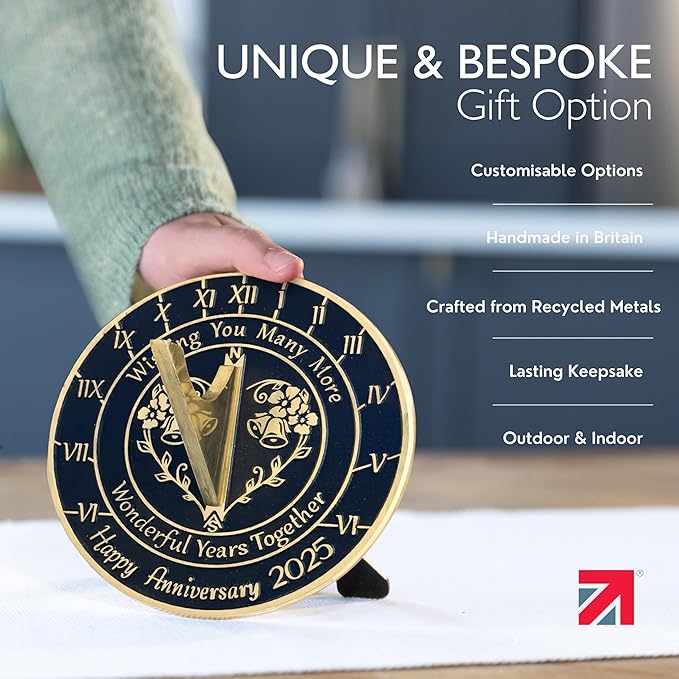 Anniversary Sundial Gift for Any Wedding Anniversary in 2025 - Wonderful Years - Recycled Metal Home Decor Or Garden Present Idea - Handmade in UK for Him, Her Parents Or Couples Celebration