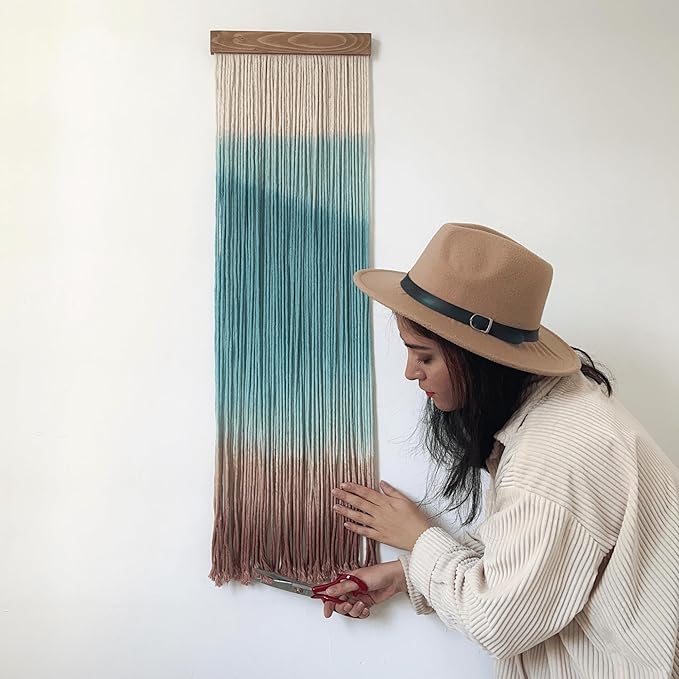 Knots & Beyond Colorful Macrame Wall Hanging, Dip Dye Fiber Art, Boho Wall Decor, Wall Decoration for Office, Entryway Wall Art, 11.8" x 37.4"