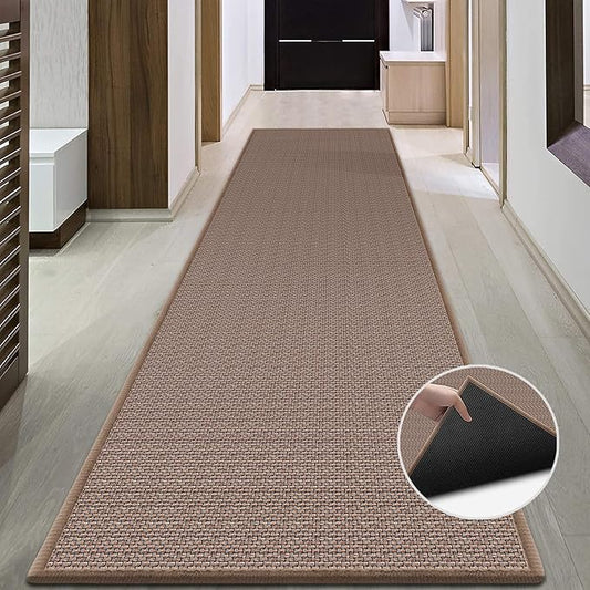 GOYLSER Hallway Runner Rug Mat Non Slip, Water Absorbent Floor Rug Carpet with Rubber Backed, Farmhouse Runner for Entryway Porch Backyard Dining Room, Light Brown