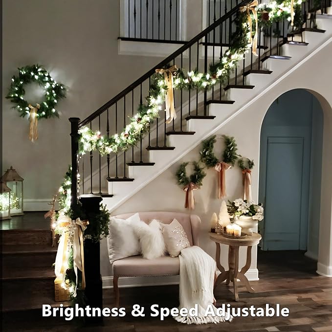 Brizled Color Changing Christmas Lights, 33ft 100 LED RGB Light String with Remote, Dimmable Mini Light String, USB Indoor Decorative Lighting Party Xmas Tree Wreath Year-Round Holiday