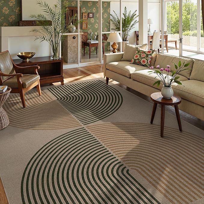 Lahome Modern Rainbow Easy Jute Rug, 8x10 Living Room & Outdoor Patio Area Rug, Contemporary Dining Room Non Slip Non Shedding Carpet for Bedroom & Backyard