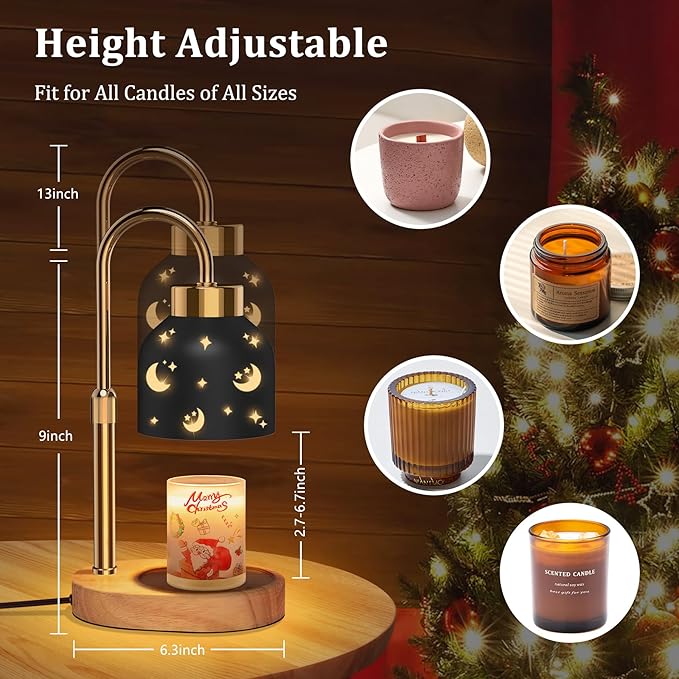 Candle Warmer Lamp with Timer, Black - Wax Melt Warmer, Adjustable Height, Ideal for Jar Candles, Perfect House Warming Gift for Women on Christmas