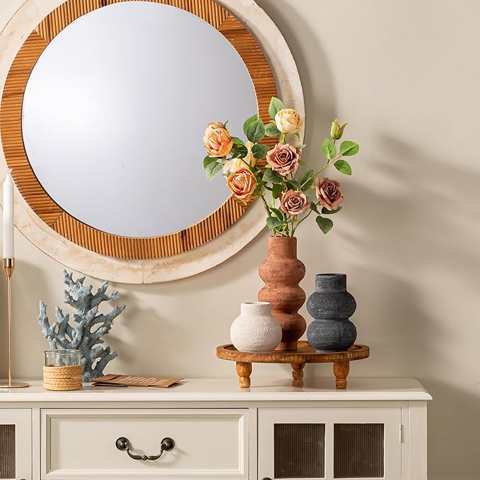 Ceramic Vase Home Table Decor - Flower Vase Set of 3 Living Room Kitchen Decorations Farmhouse Modern Rustic Vases Decorative Centerpiece for Shelf Bedroom Office Bathroom Dining Coffee Desk