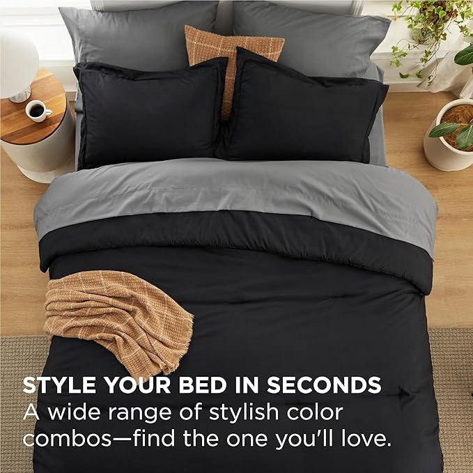 Bedsure King Size Comforter Set - 7 Pieces Black King Bedding Set for All Seasons, Boho Contrasting Design Bed in a Bag with Comforter, Sheets, Pillowcases & Shams