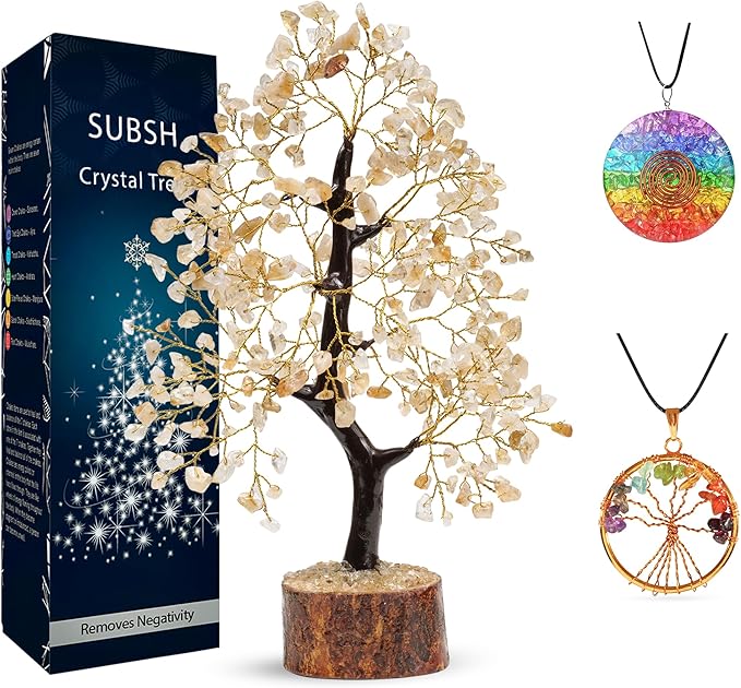 Citrine Crystal Tree, Money Tree for Wealth and Luck, Yoga Meditation and Home Decor - Shelf Decor Accents, Living Room Bedroom Office Decoration, Bookshelf Decor, Knick knacks, Buddha Statue