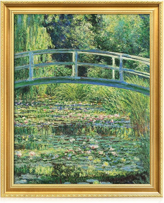 DECORARTS - Claude Monet The Japanese Bridge Giclee Print with Gold Solid Wood Frame, Impressionist Large Framed Wall Art, Ready to Hang, Framed Size 28.75x34.75, Made in USA