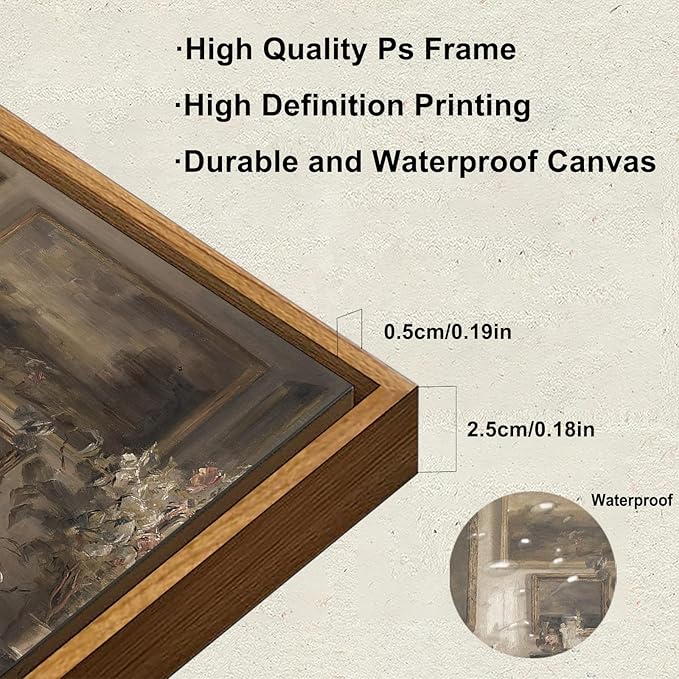 KBKBART Vintage Framed Wall Art, Farmhouse Decor Moody Still Life Canvas Oil Painting Vintage Dark Bathroom Art Prints, Neutral Antique Wall Art Decor for Bedroom, Living Room, Gallery, Gifts for Friends or Family (8"x10")