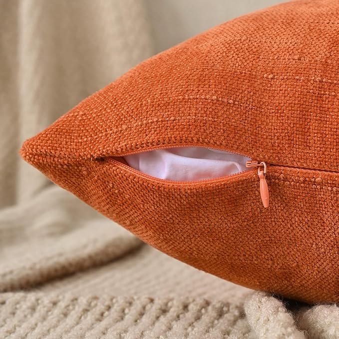 Set of 4 Soft Textured Decorative Throw Pillow Covers 16x16 Inch Cozy Farmhouse Cushion Cover Square Accent Pillow Cases for Bed Couch Sofa Living Room, Burnt Orange