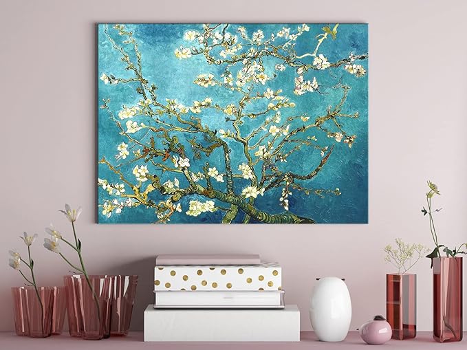 Wieco Art Flowers Paintings Canvas Wall Art for Living Room Bedroom Home Office Decorations Large Almond Blossom by Vincent Van Gogh Classic impressionist Floral Canvas Pictures Print Artwork