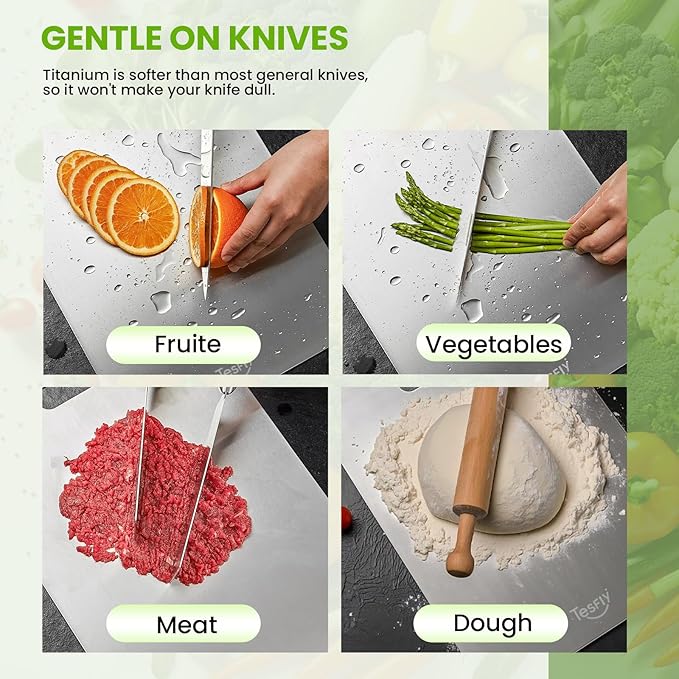 New Titanium Cutting Board-100% Pure Titanium Cutting Boards For Kitche,Easy to clean, Double-sided food-grade Cutting Board For Meats, Fruits And Vegetables（18 * 12）