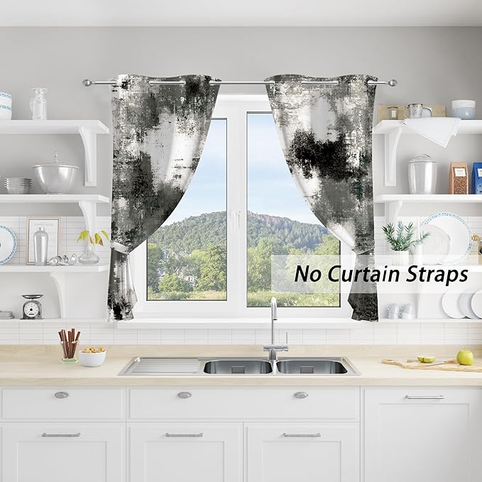 Asuexpect Black Grey Abstract Curtains 2 Panels Abstract Rust Curtain Room Darkening Grommet Window Treatments Modern Decorative for Bedroom Living Room, 26x36 Inches, Black Grey