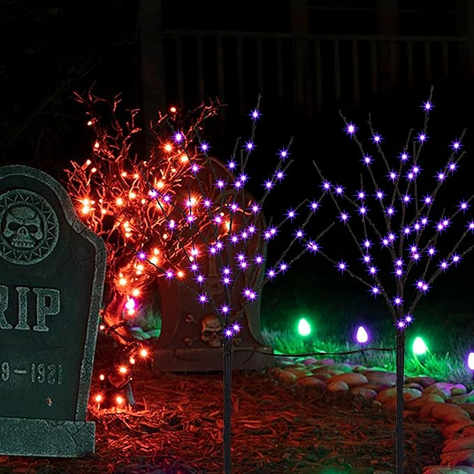 Lighted Halloween Tree Branches, 30IN 100LED Artificial Black Twig Branch with Purple Fairy Lights, Built-in Timer & Battery Operated, Waterproof for Indoor Outdoor Office Bedroom Party Decorations