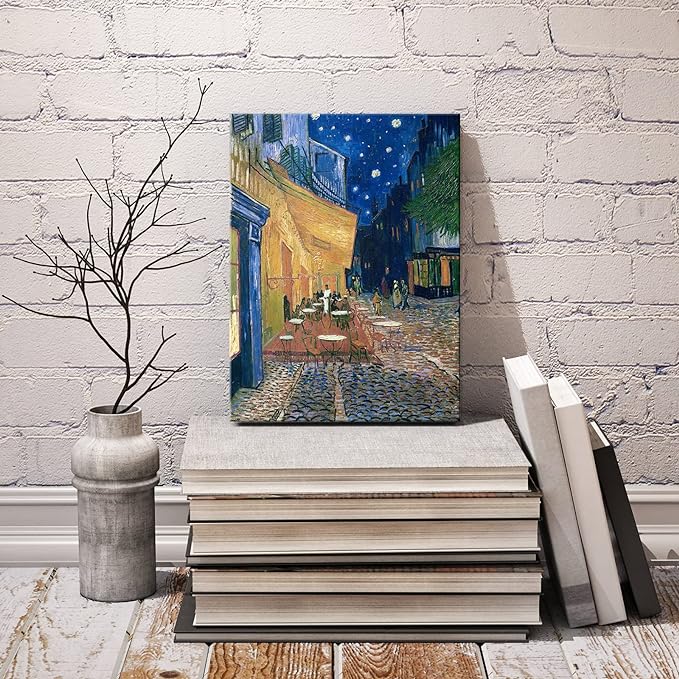 Wieco Art Cafe Terrace at Night Modern Stretched and Framed Giclee Canvas Prints Van Gogh Oil Paintings Reproduction Cityscape Picture on Canvas Wall Art Ready to Hang for Bedroom Home Decor