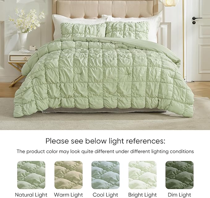 Amelie Home Sage Green Bubble Comforter Set King Size, 3 Pieces Ultra Soft Cozy Bedding Set for All Seasons, Farmhouse Luxury Gift for Women Home Decor, 106 x 90 inches