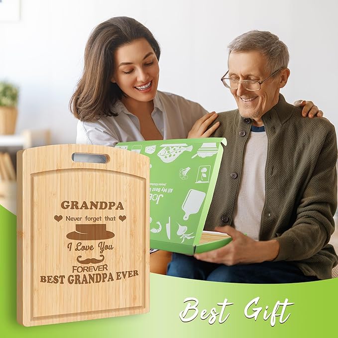 Joeyan Grandpa Birthday Gift from Grandchildren Grandson Granddaughter, Personalized Engraved Cutting Board Kitchen Present for Grandfather Christmas, Large Size, Heavy Duty, 16x12 inch