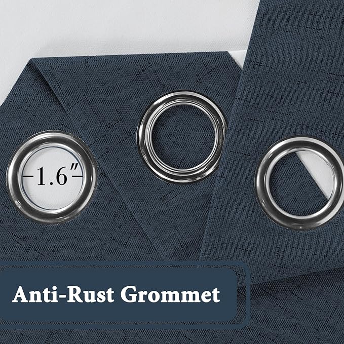 H.VERSAILTEX 100% Blackout Curtain for Bedroom 96 Inches Long Grommet Linen Face Full Light Blocking Curtain Drape for Living Room Thermal Insulated Linen Look Curtain 1 Panel, 52" W x 96" L, Navy