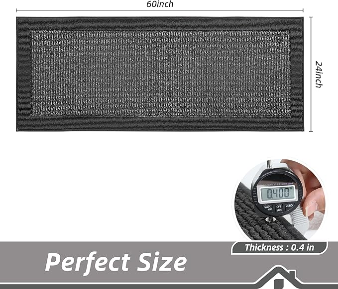 BEQHAUSE Kitchen Runner Rugs 24"x60", Kitchen Rugs Non-Slip Kitchen Mats for Floor, Absorbent and Stain Resistant Kitchen Mats, Machine Washable Rugs for Kitchen, Hallway, Laundry & Sink, Charcoal