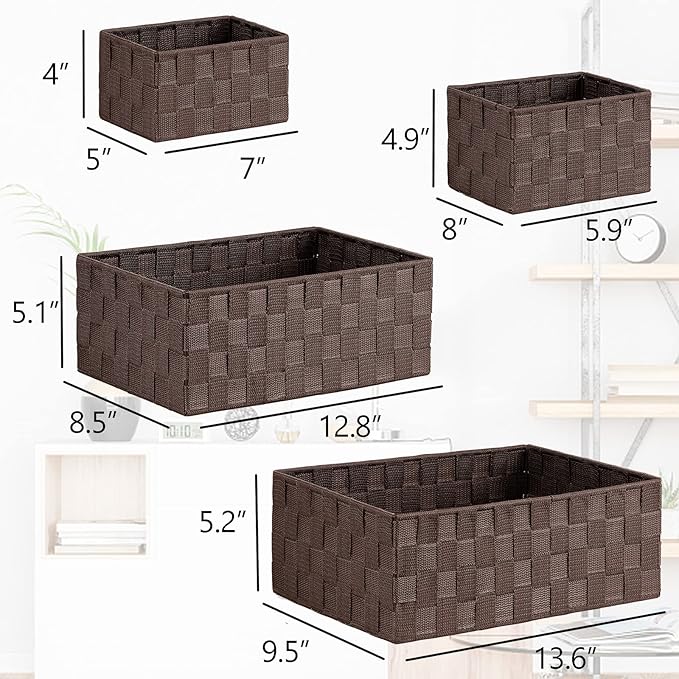 Posprica Woven Storage Baskets for Organizing 6 Pack, Large&Small Storage Cube Bins Set for Bathroom, Storage Boxes Container for Drawer, Closet, Shelf, Dresser, Brown