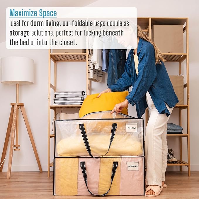 VENO 10 Pack Moving Bags Extra Large Storage Bags for College Move-In, Heavy-Duty Storage Totes, Packing Boxes, and Wardrobe Moving Supplies - Durable Laundry Bags for Clothes (Clear, 10 Pack)