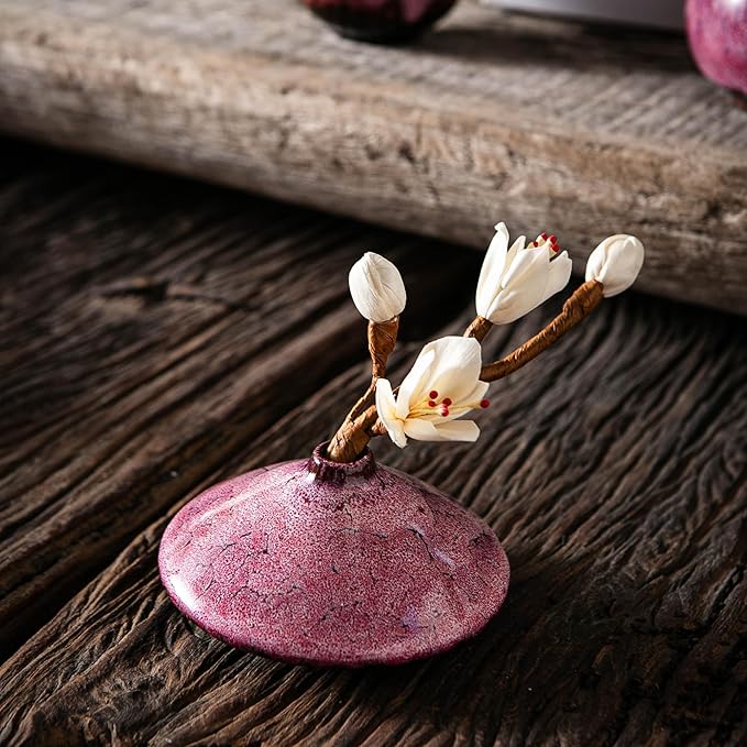 Pink Ceramic Bud Vases, Set of 6 Small Glazed Pottery Vases for Floral Arrangements, Decorative Rustic Vases for Modern Farmhouse Home Decor, Living Room, Dining Table Centerpieces