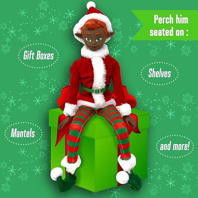 The Original Elf Christmas Dolls, 12" Christmas Elf Doll, Toy Elf for Kids or Décor, Mini Toy Elf Dolls for Christmas, Christmas Elf Decorations, Poseable Little Elf Shelf Sitters with Dangling Legs