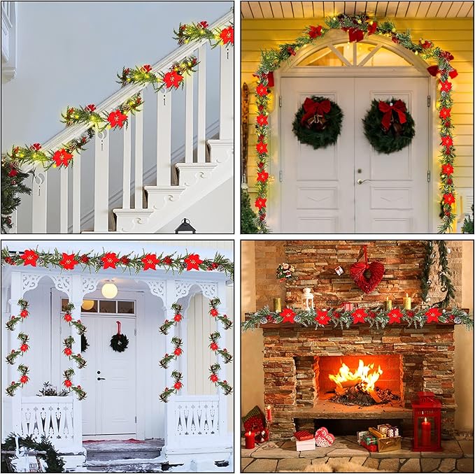 DR.DUDU 6 FT Pre-lit Artificial Christmas Garland with 20 LED Lights, Battery Powered with Pine Cones, Red Berries, Pine Needles, Lighted Christmas Wreath for Holiday Party, Xmas Tree Decorations