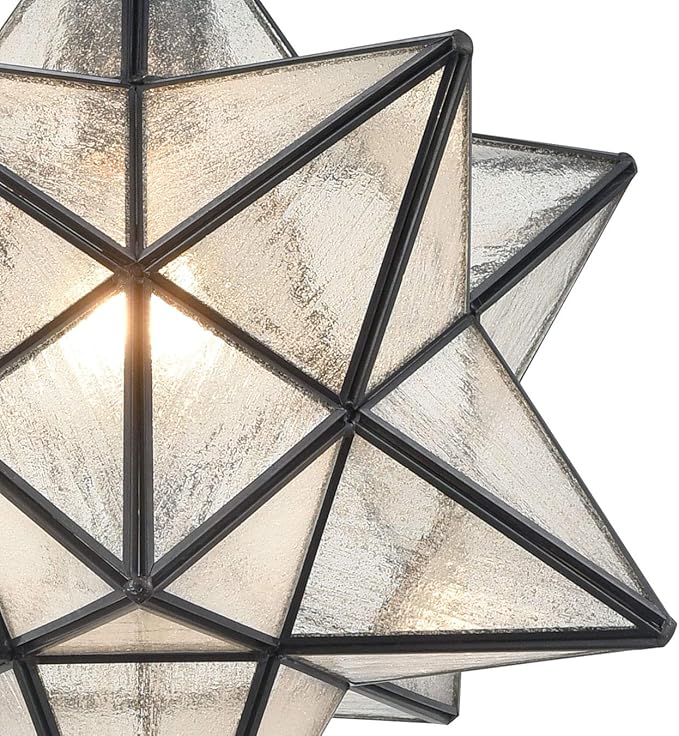 14'' Moravian Star Pendant Light Seeded Glass Star Lights with Adjustable Hanging Chain Light for Kitchen Bedroom Dining-Dimmable