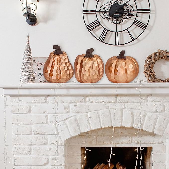 Fall Pumpkin Decor Set of 3, Resin Pumpkins Thanksgiving Table Decor, Faux Pumpkins Suitable for Fall Home Decor,Fall Table Decorations,Fall Mantel Decor