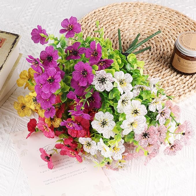 AGIRL 16 Bundles Artificial Flowers for Outdoor,No Fade Fake Plastic Flowers Faux Plants for Hanging Planters Decoration Indoor Outside Garden Porch Window Box Home Wedding