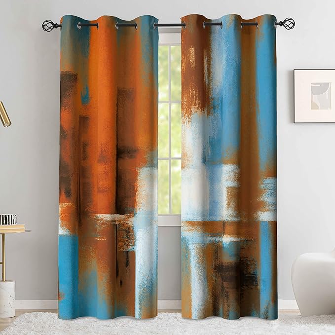 Asuexpect Rust Curtains 2 Panels Abstract Curtain Room Darkening Grommet Window Treatments Modern Decorative for Bedroom Living Room, 42x84 Inches