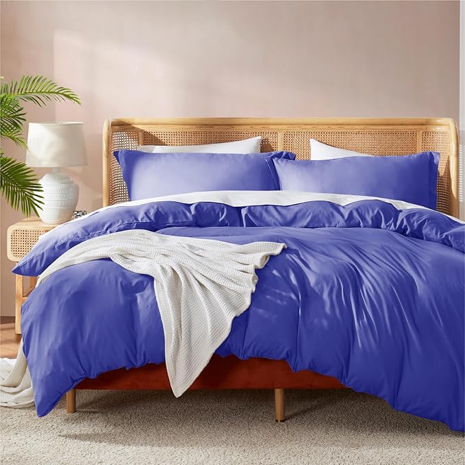 Nestl King Duvet Cover Set with Comforter Insert - Royal Blue 4 Piece 104x90 Duvet Cover & 2 Pillow Shams with White Quilted Down Alternative Comforter, Ultra Soft, All Season