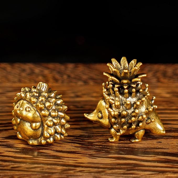 Retro Handcrafted Quirky Hedgehog Ornament - 100% Solid Brass Durian Hedgehog Sculpture | Vintage Style Collectible Art Piece for Home & Office | Unique Gift for Animal Lovers & Food Enthusiasts