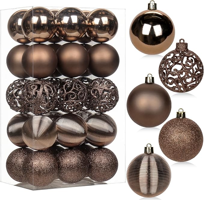30PCS 2.36" Christmas Ball Ornaments Shatterproof Brown Christmas Tree Decorations Xmas Tree Balls Halloween Ornaments Décor