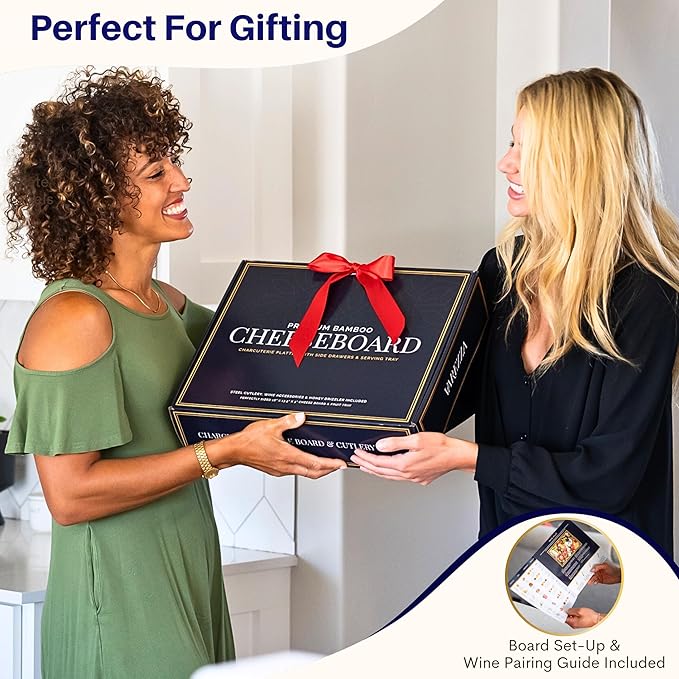 Charcuterie Boards Set – Large Bamboo Cheese Board & Platter with Charcuterie Accessories, Housewarming Gifts for New Home, Bridal Shower, New House Gift