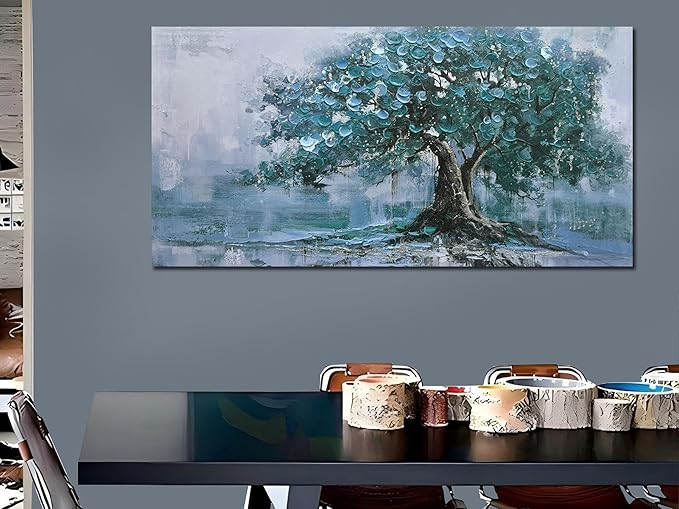Ardemy Extra Large Tree Canvas Wall Art for Living Room Teal Tree of Life Landscape Bedroom Picture Painting Artwork Framed Home Office Dining Room Kitchen Wall Decor, 58"x29"