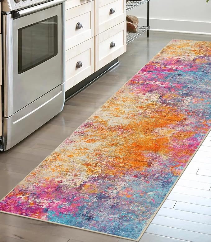 Lahome Modern Abstract Runner Rug - 2x7 Colorful Rug Runners for Hallways Non Slip Laundry Room Rug Washable Carpet Runner, Rainbow Soft Non Skid Indoor Runner for Bedroom Kitchen Bathroom