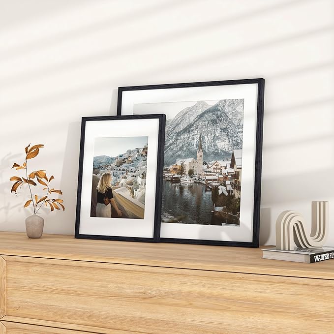 20x20 Black Picture Frame, Solid Oak Wood 20 by 20 Frame, Black Square Picture Frame 20 x 20 with mat for 16 x 16, 20x20 Wood Frame for Home Decor, 20 x 20 Poster Frame, Tempered Glass, 1 Pack