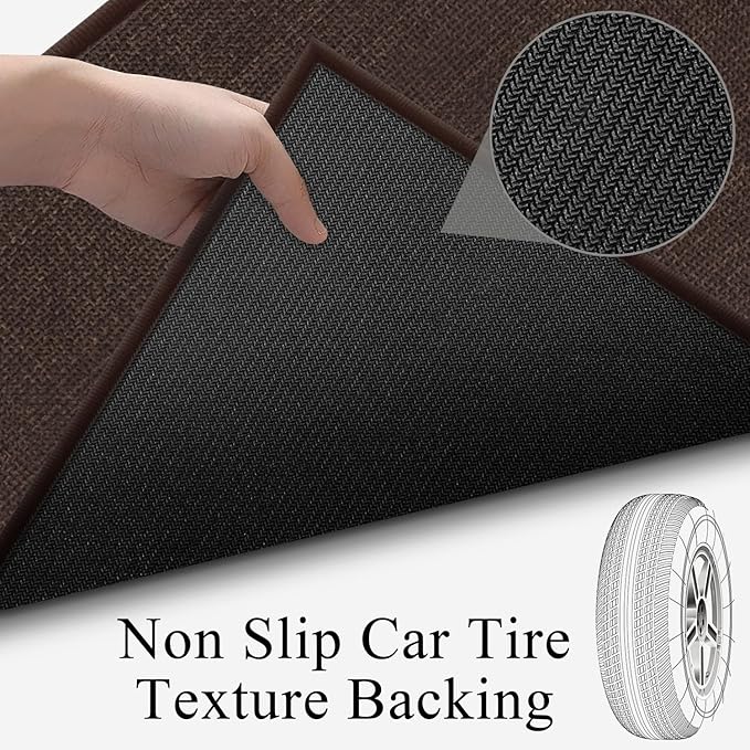 GOYLSER Non Slip Carpet Runners for Hallway, Absorbent Bathroom Rugs Non Slip Washable, 2x10 Natural Jute Long Hall Runners, Deep Brown