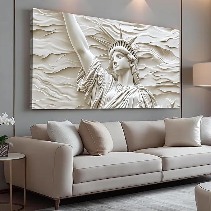 Trogonup White Statue of Liberty Canvas Wall Art for Living Room Large Modern Canvas Prints Abstract Artwork for Bedroom Home Office Women 29"x58"