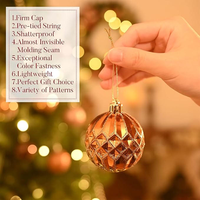 Valery Madelyn Christmas Ornaments Set, 30ct 2.36 Inches Bronze Copper Brown Gold Shatterproof Christmas Tree Decorations Ball Ornaments Bulk, Elegant Hanging Ornaments for Xmas Holiday Party Decor