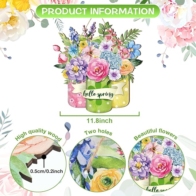 Spiareal Spring Welcome Sign Spring Flower Decor Wood Hanging Door Sign Outdoor Decorations for Farmhouse Porch Front D Decoration