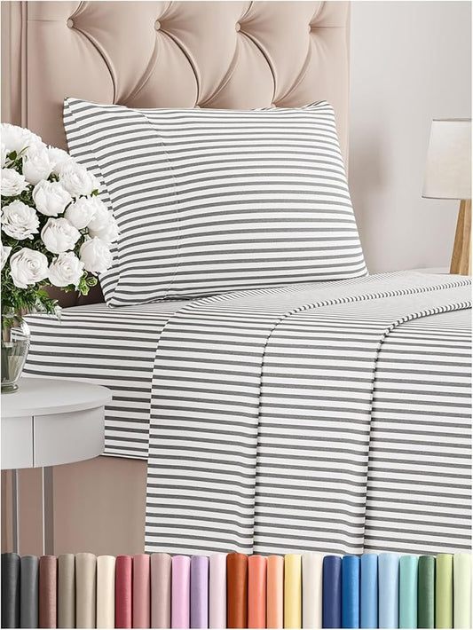 Twin Size 3 Piece Sheet Set - Comfy Breathable & Cooling Bed Sheets Set - Hotel Luxury Bedding for Women, Men, Kids, Teens, Boys & Girls - Deep Pockets, Soft, Wrinkle Free - Oeko-Tex - Grey Stripes 2