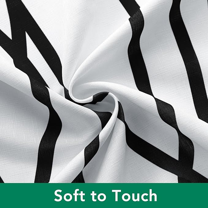 Biscaynebay Textured Fabric Shower Curtain 72 Inches by 72 Inches, Black Printed Striped Linen Modern Hotel Luxury Quality Cloth Bathroom Curtains Machine Washable