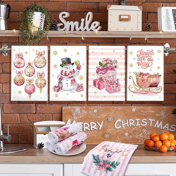 12 Pcs Christmas Kitchen Towels and Dishcloths Absorbent Christmas Tree Reindeer Truck Hand Dish Towels Decoration for Xmas Home Gift Supplies, 14.2 x 21.3 Inch(Stylish Style)