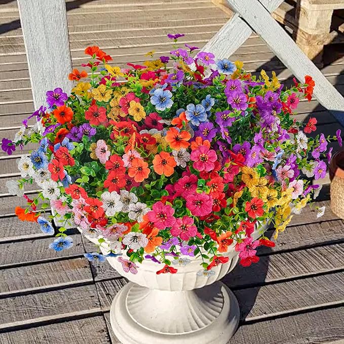 Agusbagli 72 Bundles Artificial Flowers Outdoor UV Resistant Fake Flowers No Fade Faux Plastic Greenery Shrub Plants for Wedding Home Garden Window Box Fireplace Thanksgiving Christmas Decor, Mix