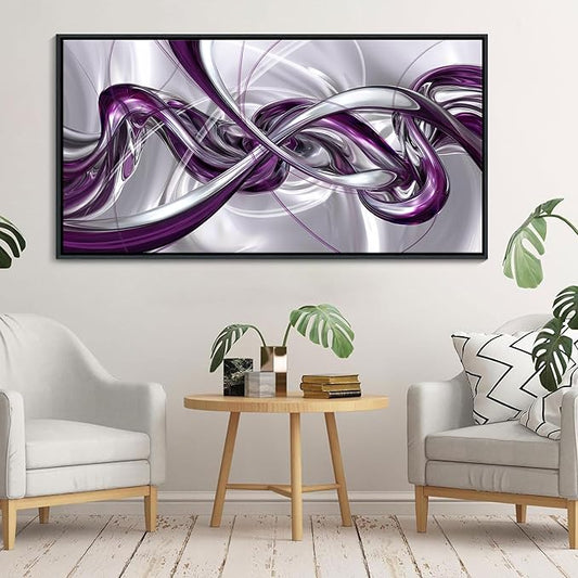 Pogusmavi Purple Wall Art - 3D Framed Canvas Abstract Art for Living Room, Modern Silver Wall Decor, Office Artwork, Bedroom Pictures, Contemporary Prints, Paintings for Wall Decorations 29×58IN
