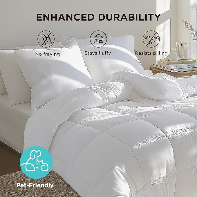 Bedsure Comforter Duvet Insert - Quilted Comforters Cal King Size, All Season Duvet, GentleSoft Down Alternative Bedding, with 8 Tabs, Gifts for Women/Men, White,Alaskan King 130x120 Inches