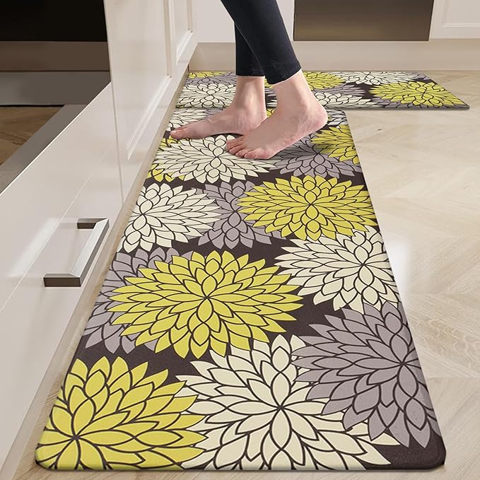 HEBE Anti Fatigue Kitchen Rug Sets 2 Piece Non Slip Kitchen Mats for Floor Cushioned Kitchen Rugs and Mats Waterproof Comfort Standing Mat Runner for Kitchen,Home Office,Sink,Laundry