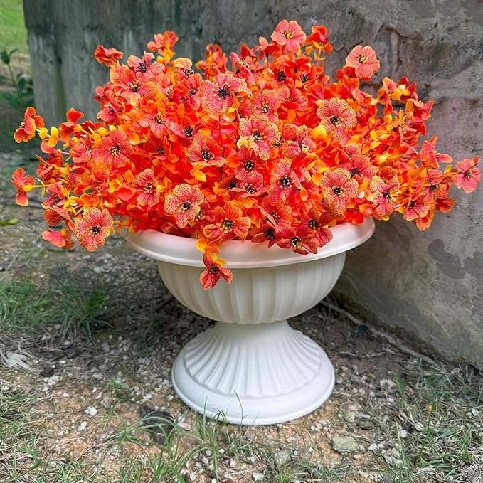 Artificial Flowers for Outdoor Indoor Garden Home Decoration, Faux Flower Daisy with Eucalyptus Leaves Fake Plants Greenery Boxwood Porch Patio, 12 Bundles (Fall Orange)