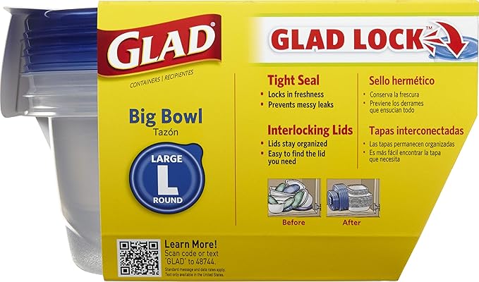 Glad Food Storage Containers - Big Bowl Container - 48 Ounce - 3 Containers
